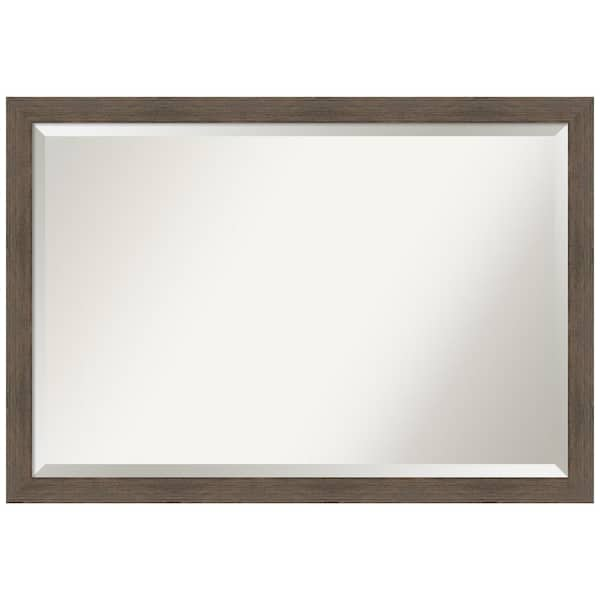 Amanti Art Hardwood Mocha Narrow 39 in. W x 27 in. H Wood Framed Beveled Wall Mirror in Brown