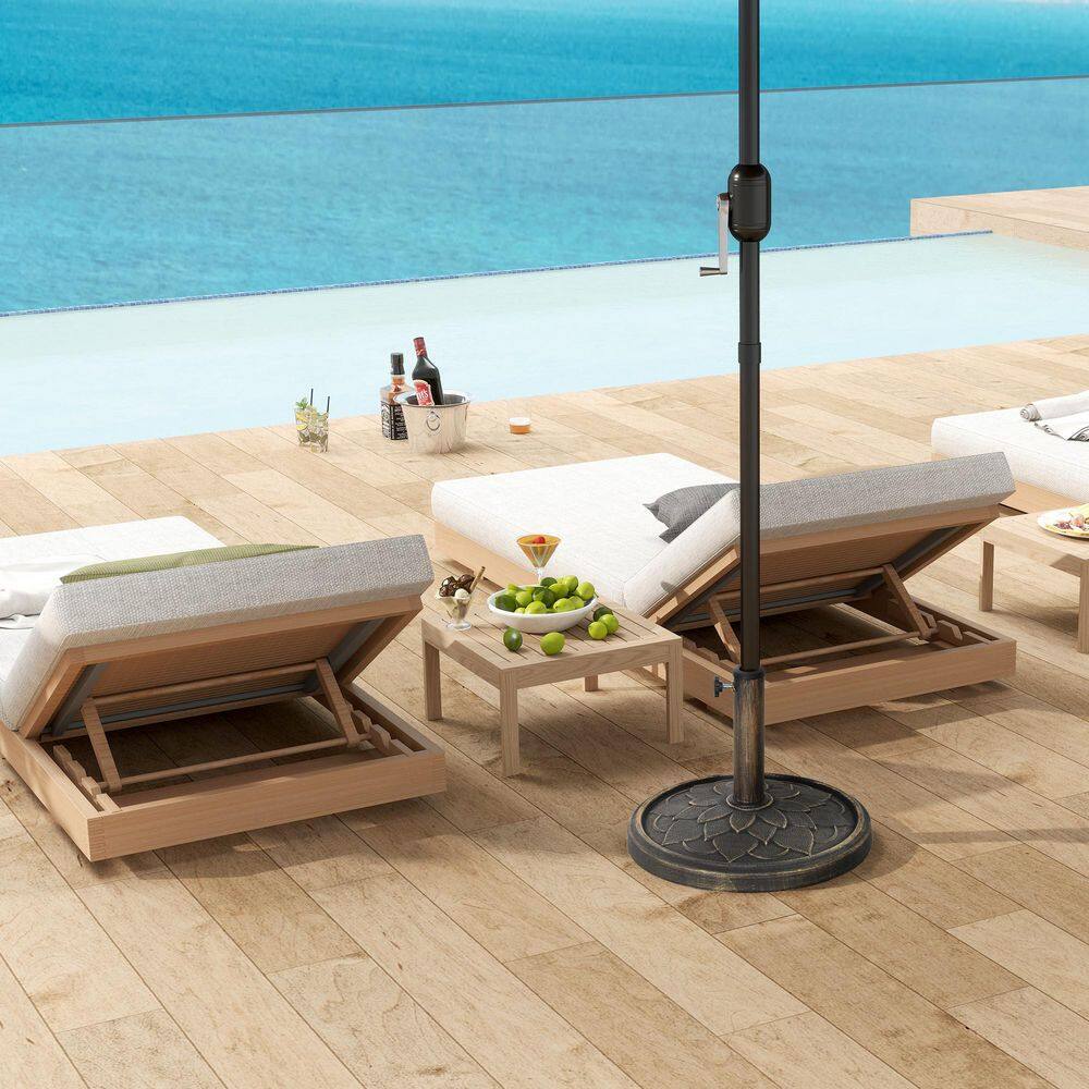 Bronze Round Concrete Patio Umbrella Base with Lotus Design
