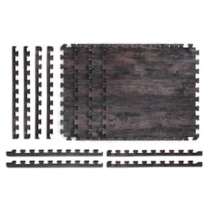 Reversible Dark Walnut/Black Faux Wood 24 in. x 24 in. x 0.47 in. Foam Mats (4-Pack)