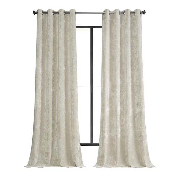 Exclusive Fabrics & Furnishings Champagne Beige Lush Crush Velvet 50 in. W x 108 in. L - Grommet Room Darkening Curtains (Single Panel)