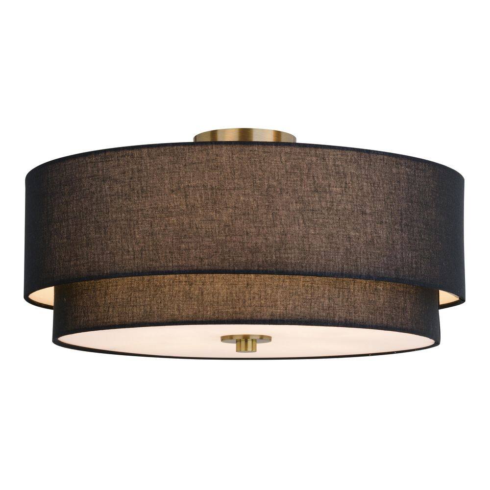 Burnaby 20.5'' Matte Brass and Black Linen Drum LED Ceiling Light
