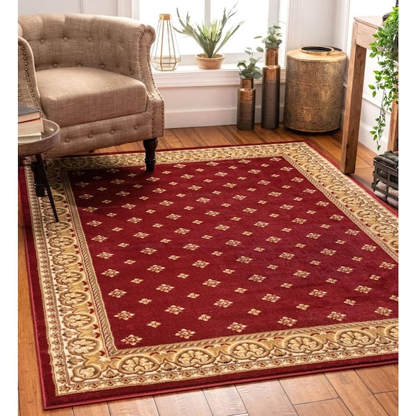 Barclay Hudson Terrace Red 7 ft. x 10 ft. Traditional Border Area Rug