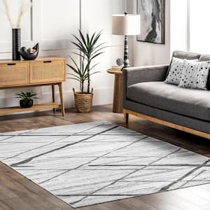 Trellis Stripes Machine Washable Light Gray 3 ft. x 5 ft. Indoor Rectangle Accent Rug
