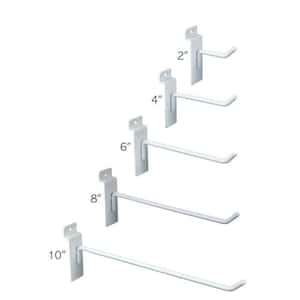 Slatwall Hooks - Combo Pack of 25 (5) of Each 2 in., 4 in., 6 in., 8 in. and 10 in. Hooks White
