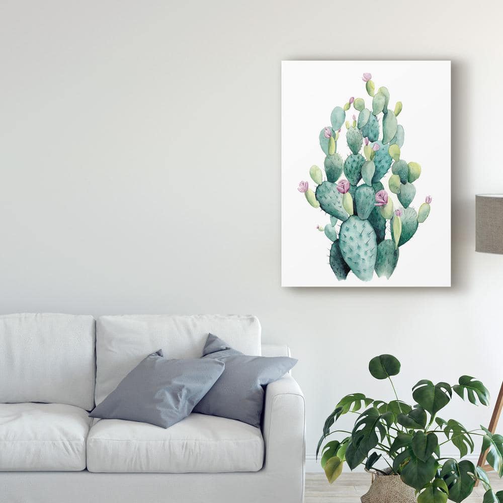 Desert Blooms Cactus Floral Canvas Print in Green and Pink