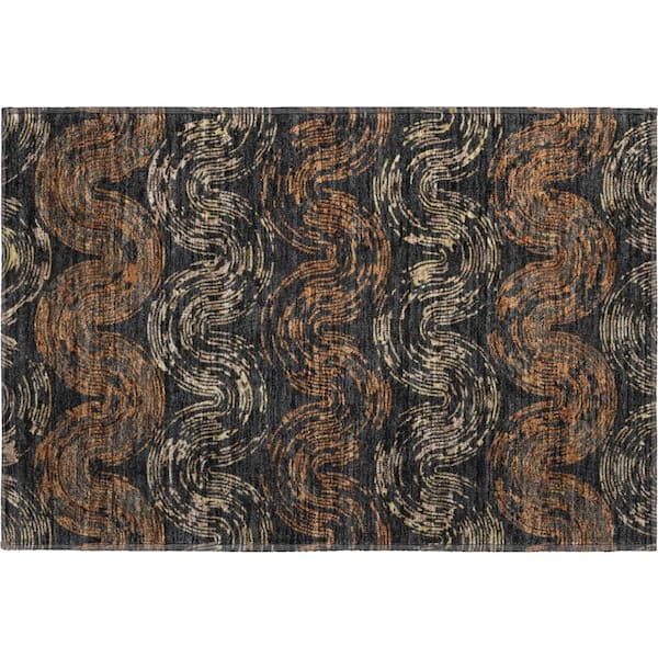 Mayfield Premium Machine Washable Abstract AMF2461 Black 2 ft. x 3 ft. Accent Rug