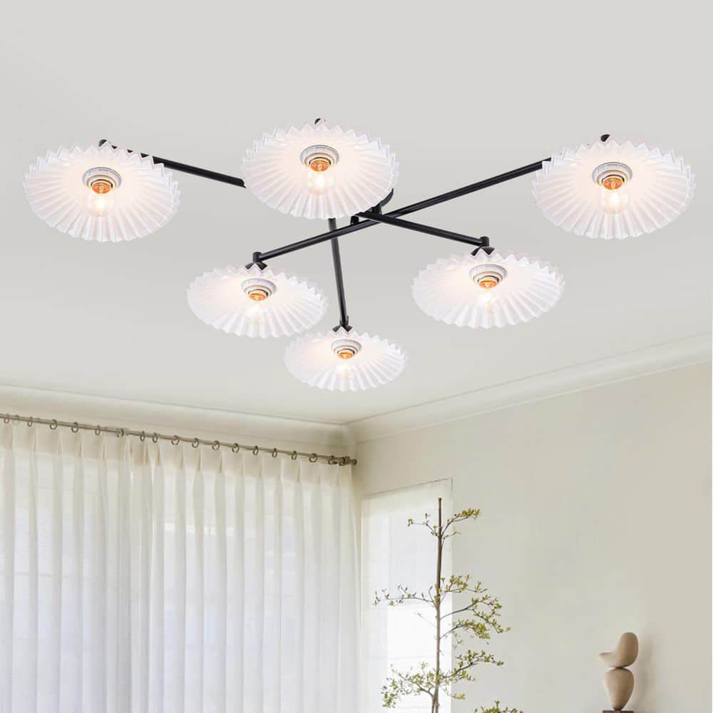 40.16 in. 6-Light Modern Matte Black Branch-Shaped Flush Mount Ceiling Light with White Glass Shades price history on PriceWatchPro