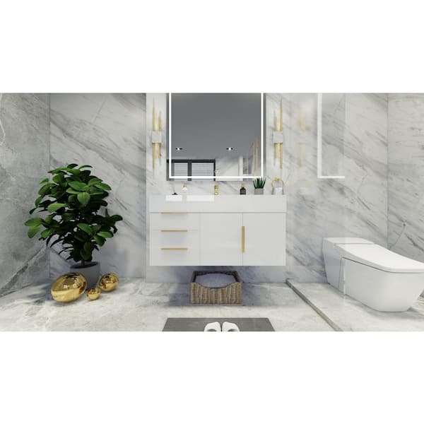 BV Better Vanity Bethany 42 in. W x 20 in. D x 22 in. H Single Sink Floating Bath Vanity in High Gloss White with White Acrylic Top