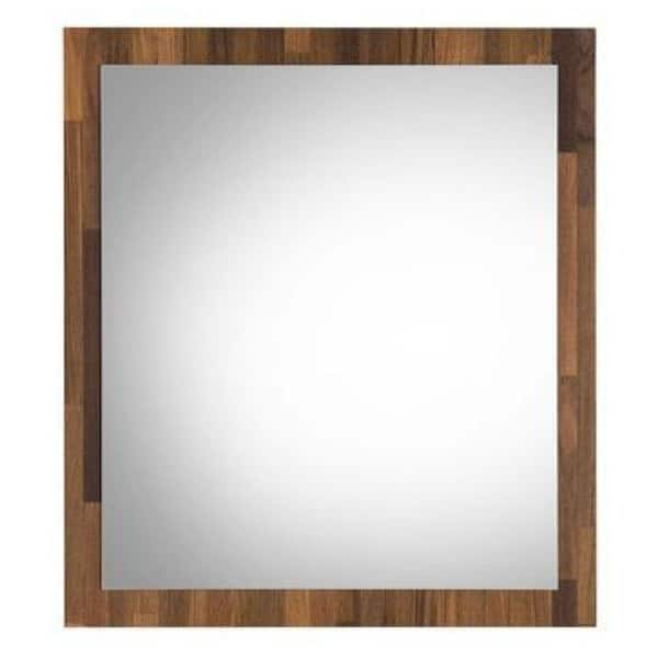 Benjara 32 in. H x 1 in. W Walnut Brown Rectangular Portrait Plank Wood Frame Modern Wall Mirror