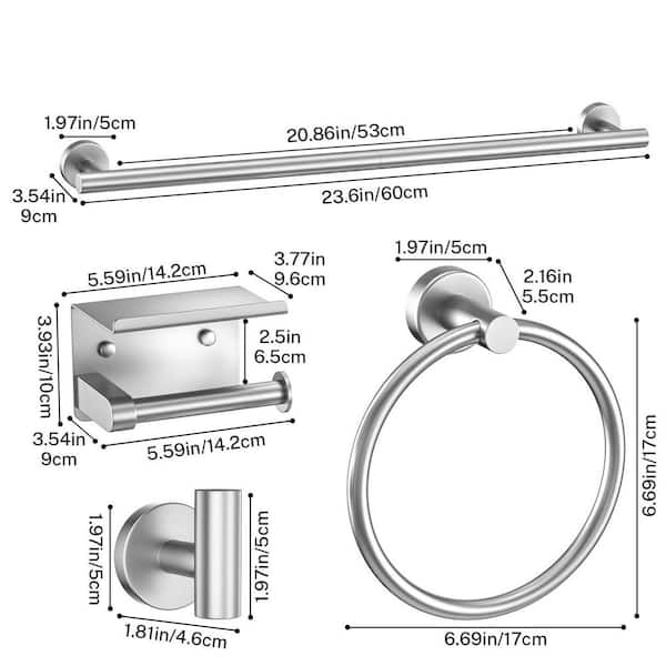 23.6 in. Wall-Mounted Towel Bar in Brushed Nickel, Toilet Paper Holder with Shelf, Bathroom Hardware Accessories Set