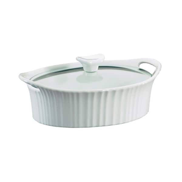 Corningware French White 1.5-Qt Oval Ceramic Casserole Dish with Glass Cover