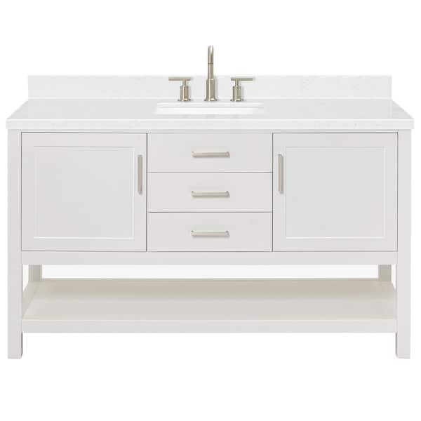 Bayhill 60 in. Single Sink Freestanding Bathroom Vanity in White with Carrara White Quartz Top