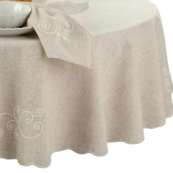Lenox French Perle Linen Embroidered Tablecloth, Linen - 70"W x 70"L Round