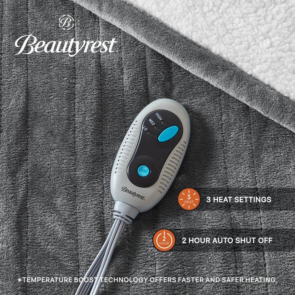 Gray Electric Heated Reversible Fleece Sherpa Throw Blanket