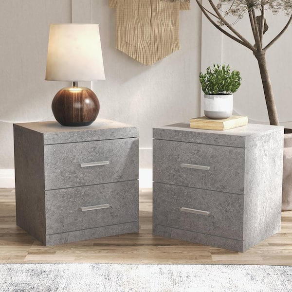 GALANO Carmelo 2 Drawers Concrete Gray Nightstand (20.3 in. H x 18.9 in. W x 16.3 in. D) (Set of 2)