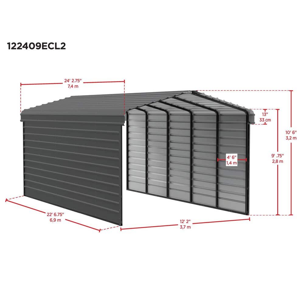 12' x 24' Charcoal Steel Carport Kit with Enclosure