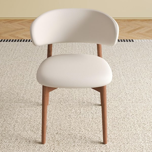 Mid-Century Modern White PU Upholstered Ergonomic Dining Chair Set of 2