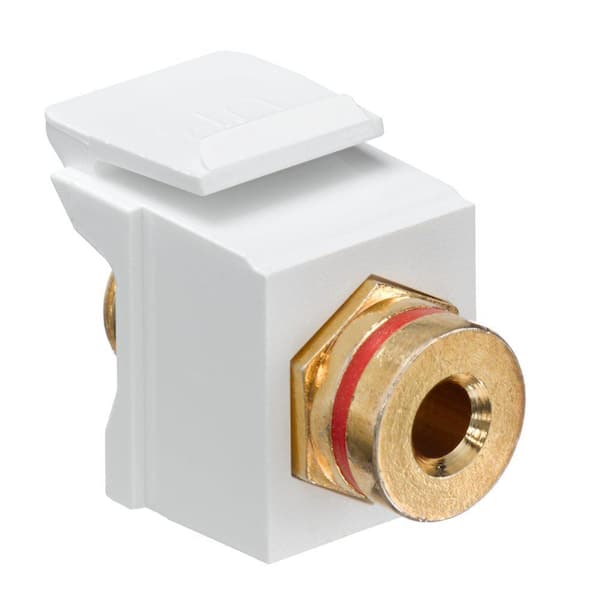 Leviton QuickPort Banana Jack Gold-Plated Connector with Red Stripe, Light Almond