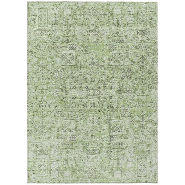 Artichoke Green, Olive Green 5 ft. x 8 ft. Woven Floral Polyester Rectangle Indoor / Outdoor Area Rug