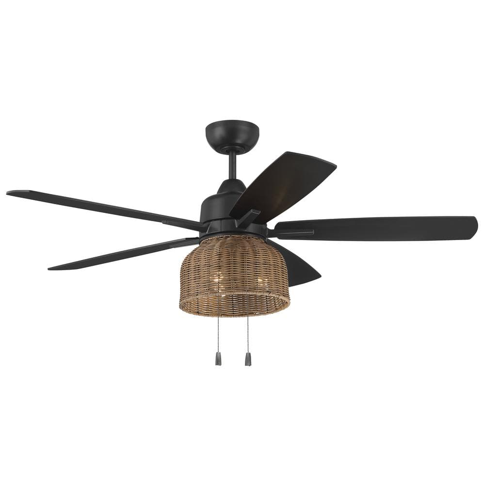 Flat Black and Pecan 52'' Ceiling Fan with Rattan Shade