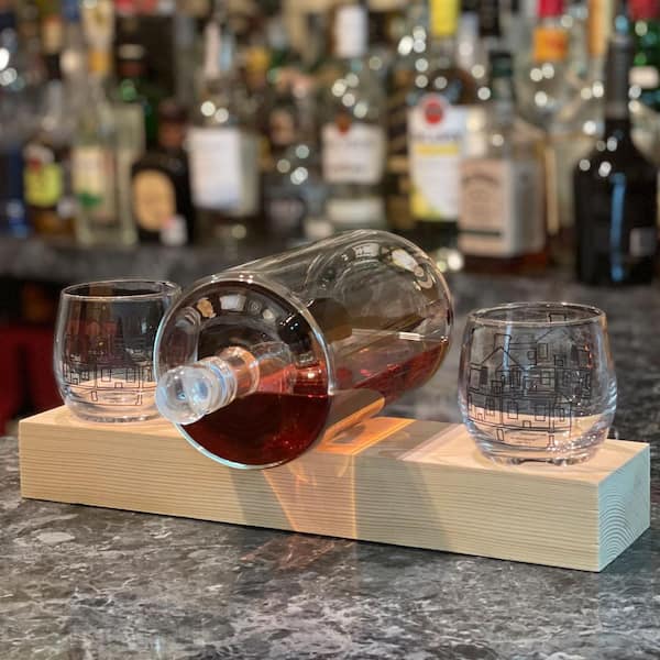 Whiskey Glasses Set of 6 with Serving Tray | Wooden Tray with Whiskey  Crystal Glasses | Rustic Wood Whiskey Server | Bar Glass Holder | Whiskey  Glass