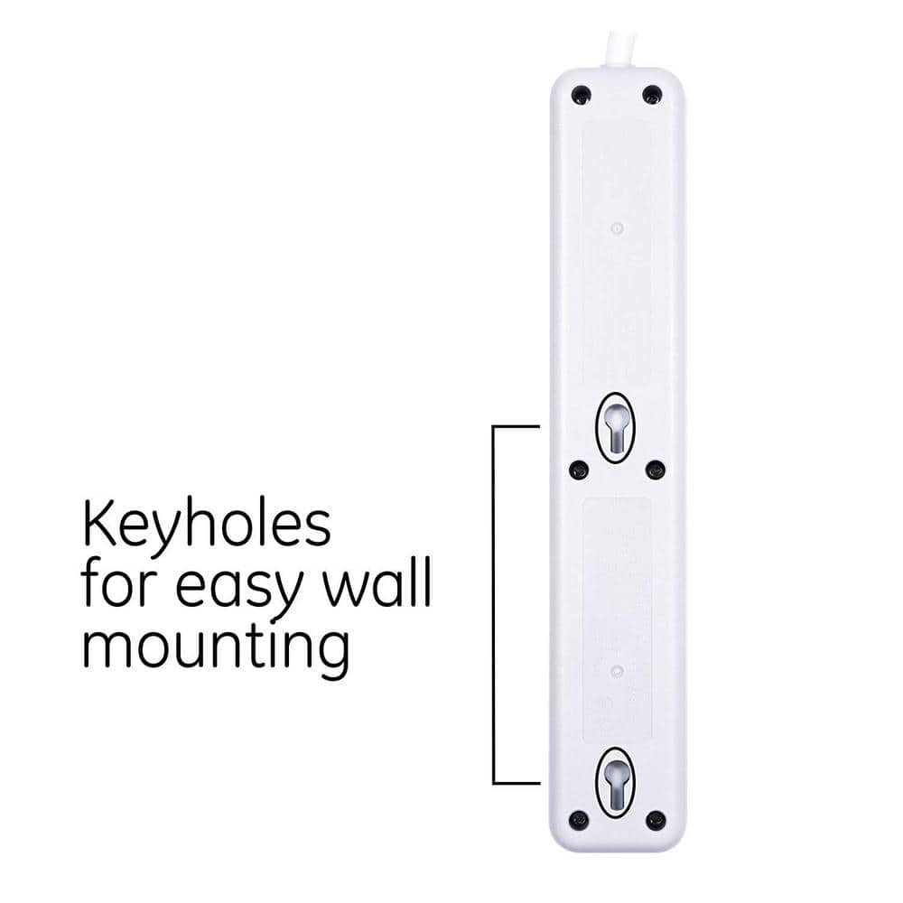 White 6-Outlet Power Strip with Surge Protection and 2ft Cord