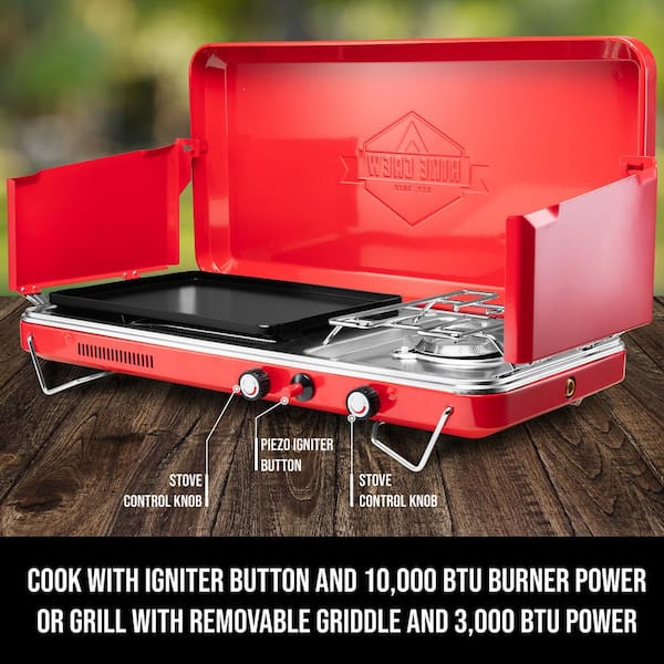 2-in-1 Gas Camping Portable Propane Stove and Oven with Grill and  Integrated Igniter