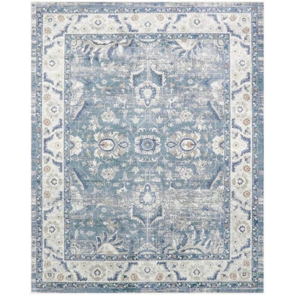 Astra Machine Washable Blue 8 ft. x 10 ft. Medallion Traditional Area Rug