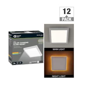 Low Profile 9 in. White Square LED Flush Mount with Night Light Feature J-Box Compatible Dimmable 900 Lumens (12-Pack)