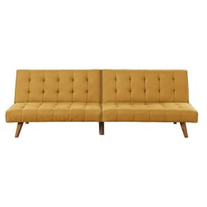 70.47 in Armless Fabric Rectangle Tufted Details Sofa in. Yellow