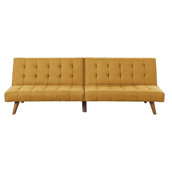 Benjara 70.47 in Armless Fabric Rectangle Tufted Details Sofa in. Yellow (1 Piece)