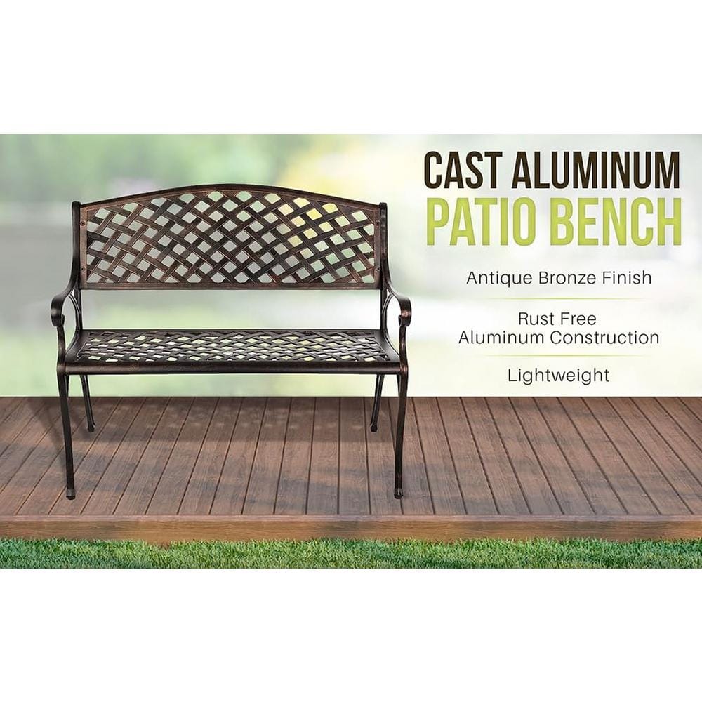 Antique Bronze Cast Aluminum Outdoor Patio Bench