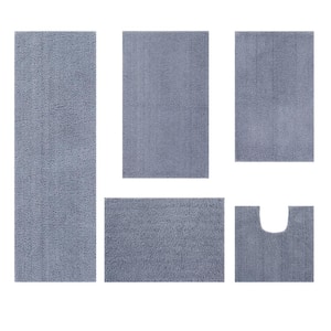 Micro Plush Collection Light Gray 5 Piece 100% Micro Polyester Tufted Bath Mat Rug Set
