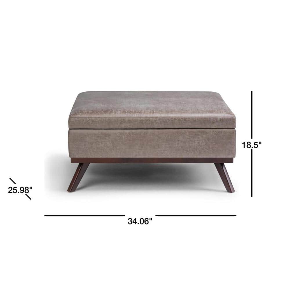 Mid-Century Modern Distressed Gray Taupe Wood Storage Ottoman