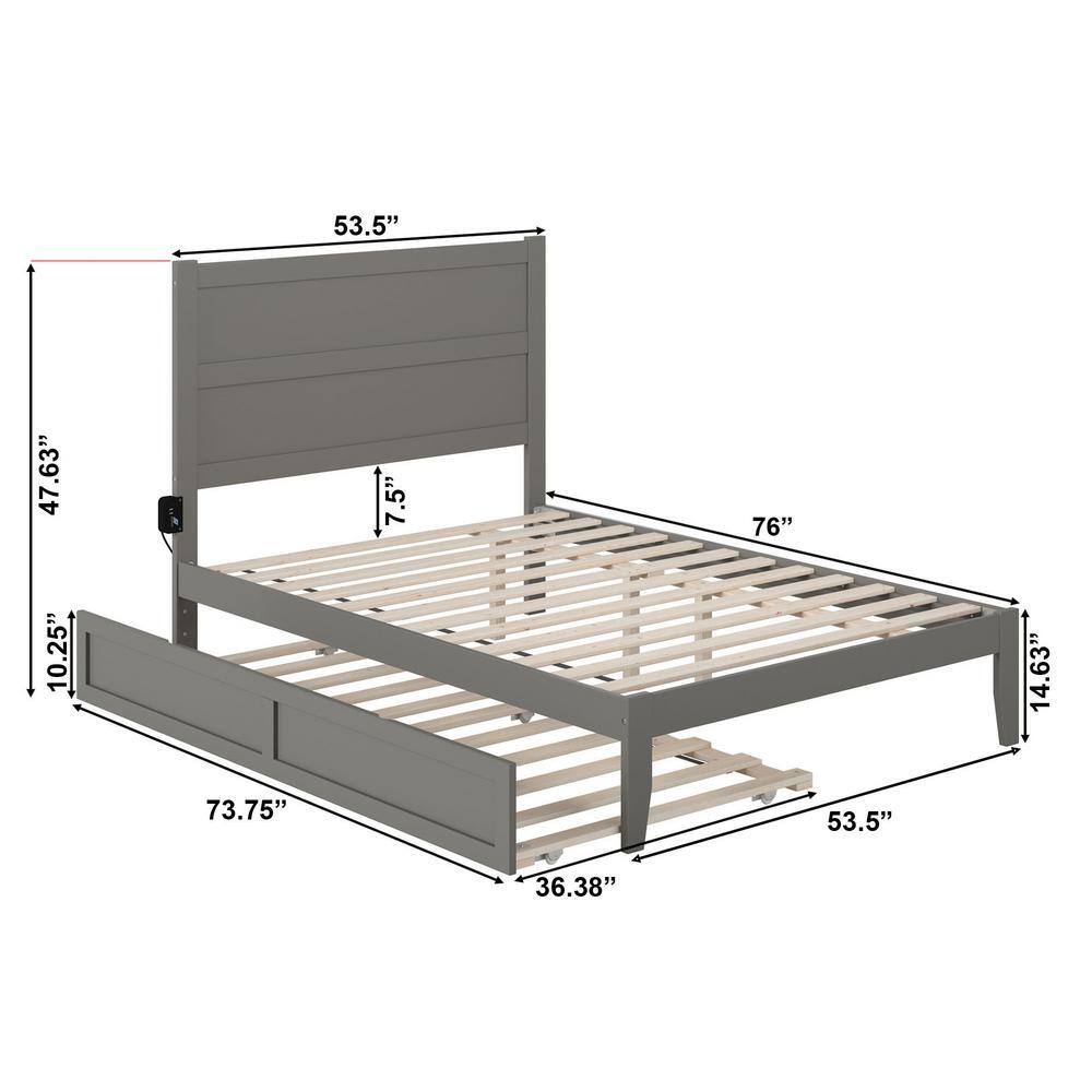 Gray Full Platform Bed with Trundle and Charging Station