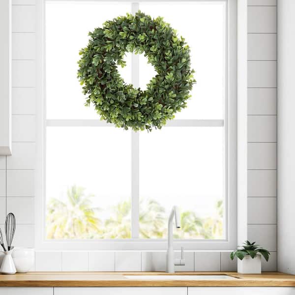 Pure Garden 12 in. Round Artificial Boxwood Wreath