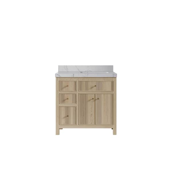 Willow Collections Sonoma Oak 36 in. W x 22 in. D x 36 in. H Single Right Offset Sink Bath Vanity in White Oak with 2 in. Venation Qt. Top