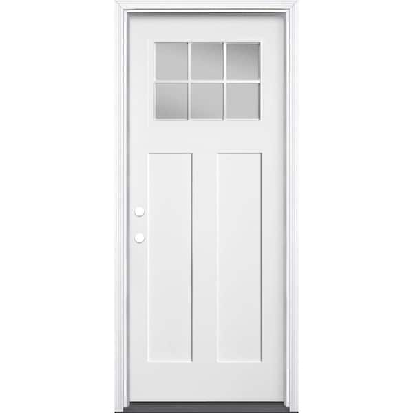 Masonite Craftsman 32 in. x 80 in. Right-Hand 1/4 Lite Clear Glass Primed White Smooth Fiberglass Prehung Front Door