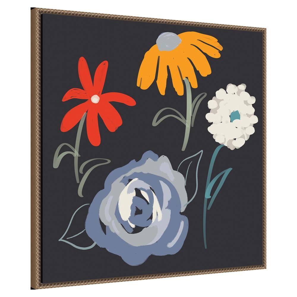 30"x30" Flowers at Night Abstract Canvas Wall Art with Bronze Frame