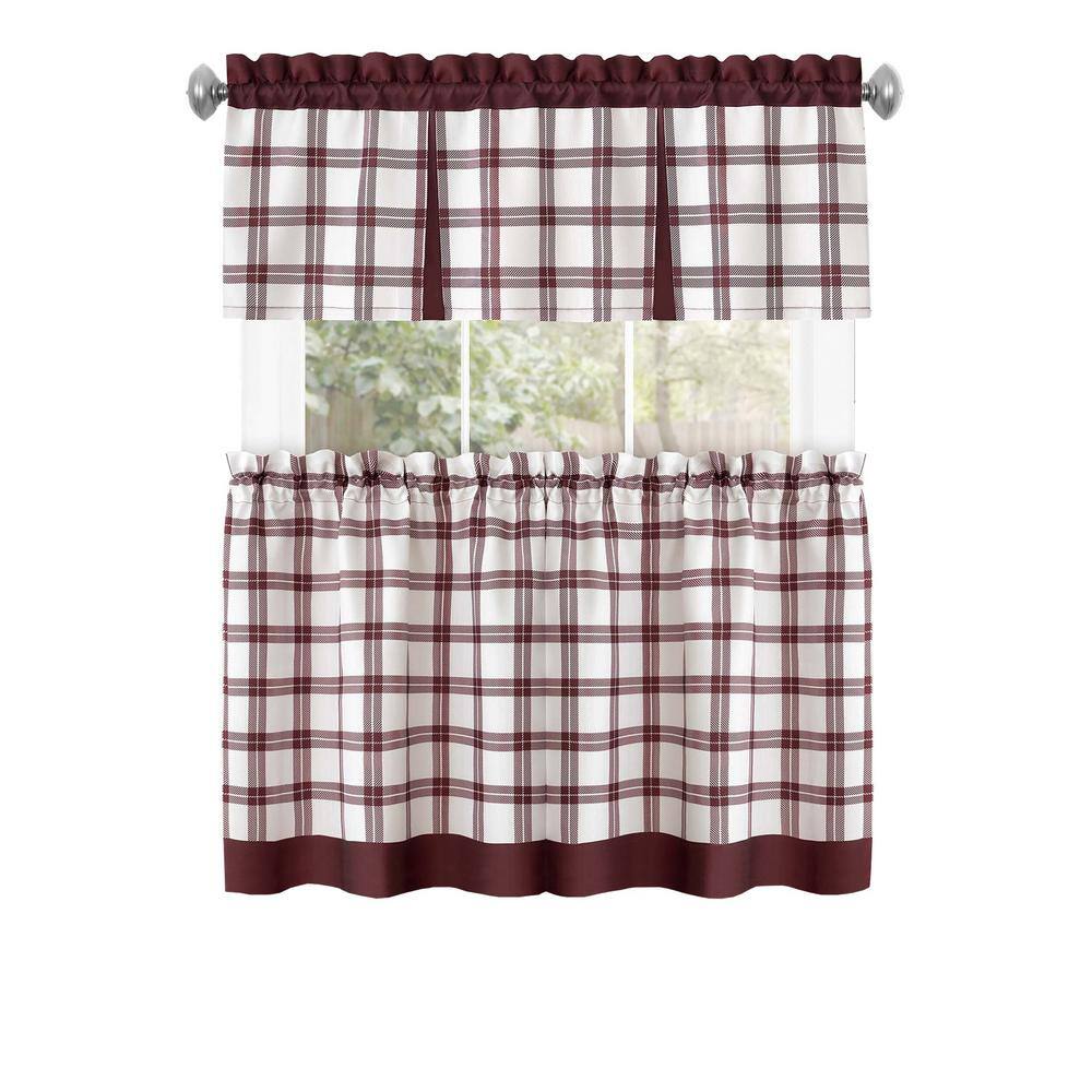 Tate Blue and White Plaid Polyester Kitchen Tier and Valance Set