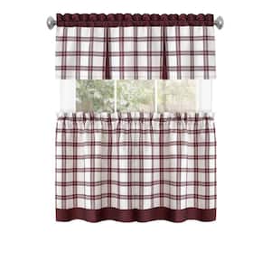 Tate Polyester Light Filtering Tier and Valance Window Curtain Set - 58 in. W x 24 in. L in Burgundy