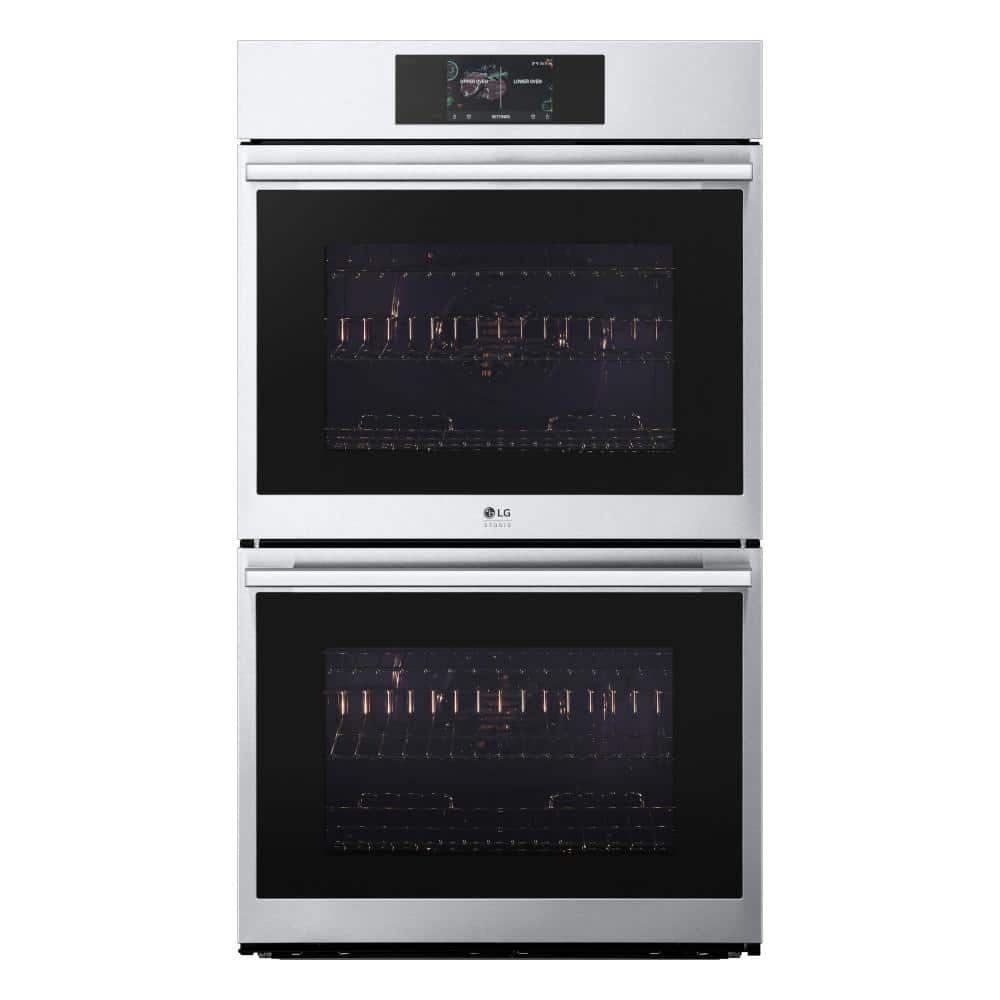 LG STUDIO 30 in. 4.7 cu. ft. Double Wall Oven with LCD Touch-Screen, Instaview, Steam Sous Vide and Air Fry in Stainless Steel, Printproof Stainless Steel