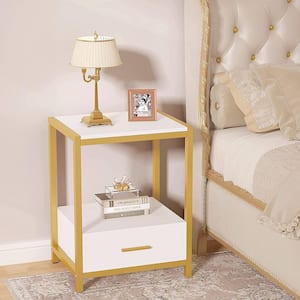 Ian 1-Drawer White Nightstand with Storage Shelves (19.7 in. W x 15.7 in. D x 25.6 in. H)