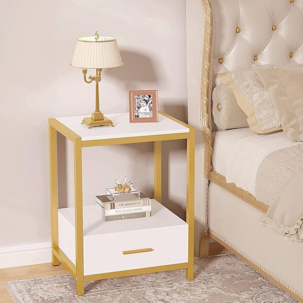 TRIBESIGNS WAY TO ORIGIN Ian 1-Drawer White Nightstand with Storage Shelves (19.7 in. W x 15.7 in. D x 25.6 in. H)