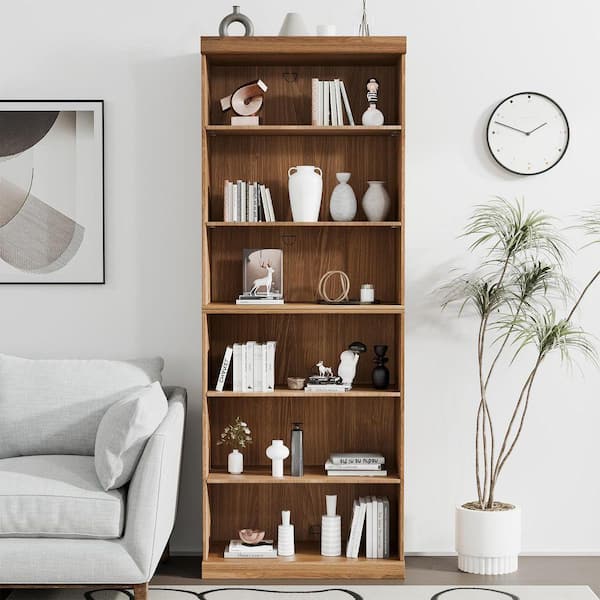 82 in. Tall Natural Wood 4-Shelf Standard Bookcase with Adjustable Shelves, Storage