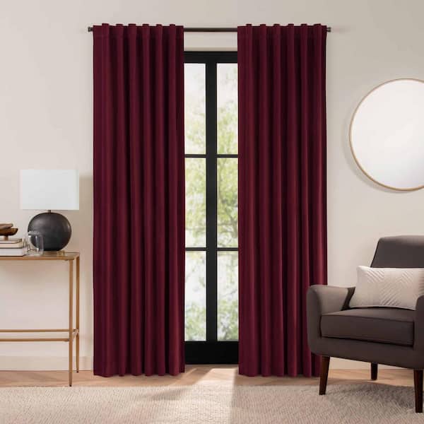 Eclipse Luxury Cotton Velvet Port Solid Cotton 96 in. L x 50 in. W 100% Blackout Single Panel Rod Pocket Back Tab Curtain