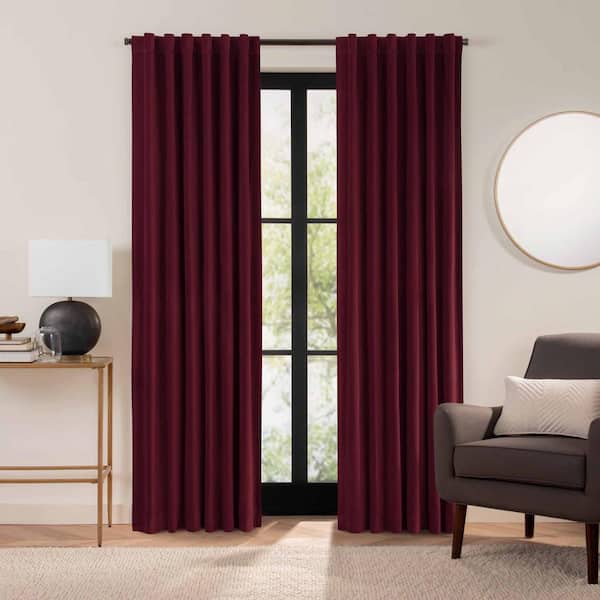Eclipse Luxury Cotton Velvet Port Solid Cotton 108 in. L x 50 in. W 100% Blackout Single Panel Rod Pocket Back Tab Curtain