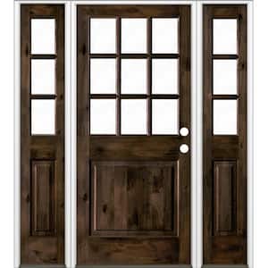 70 in. x 96 in. Knotty Alder 2 Panel Left-Hand/Inswing Clear Glass Black Stain Wood Prehung Front Door w/Sidelites