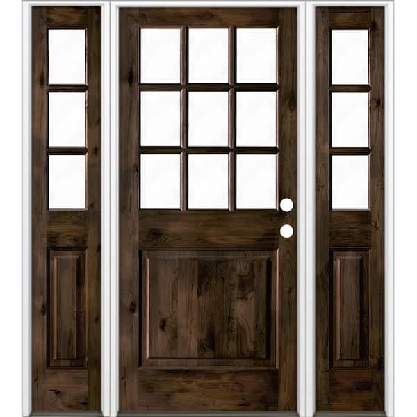 Krosswood Doors 70 in. x 96 in. Knotty Alder 2 Panel Left-Hand/Inswing Clear Glass Black Stain Wood Prehung Front Door w/Sidelites