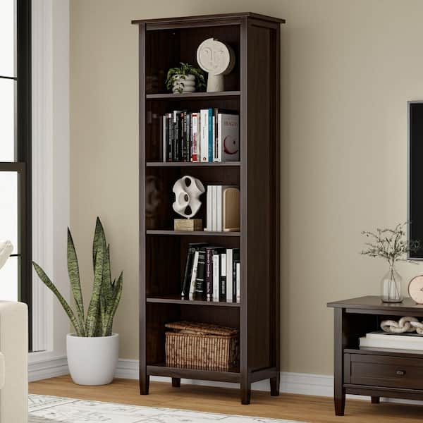 Simpli Home Warm Shaker 72 in. H Tobacco Brown Solid Wood 5-Shelf